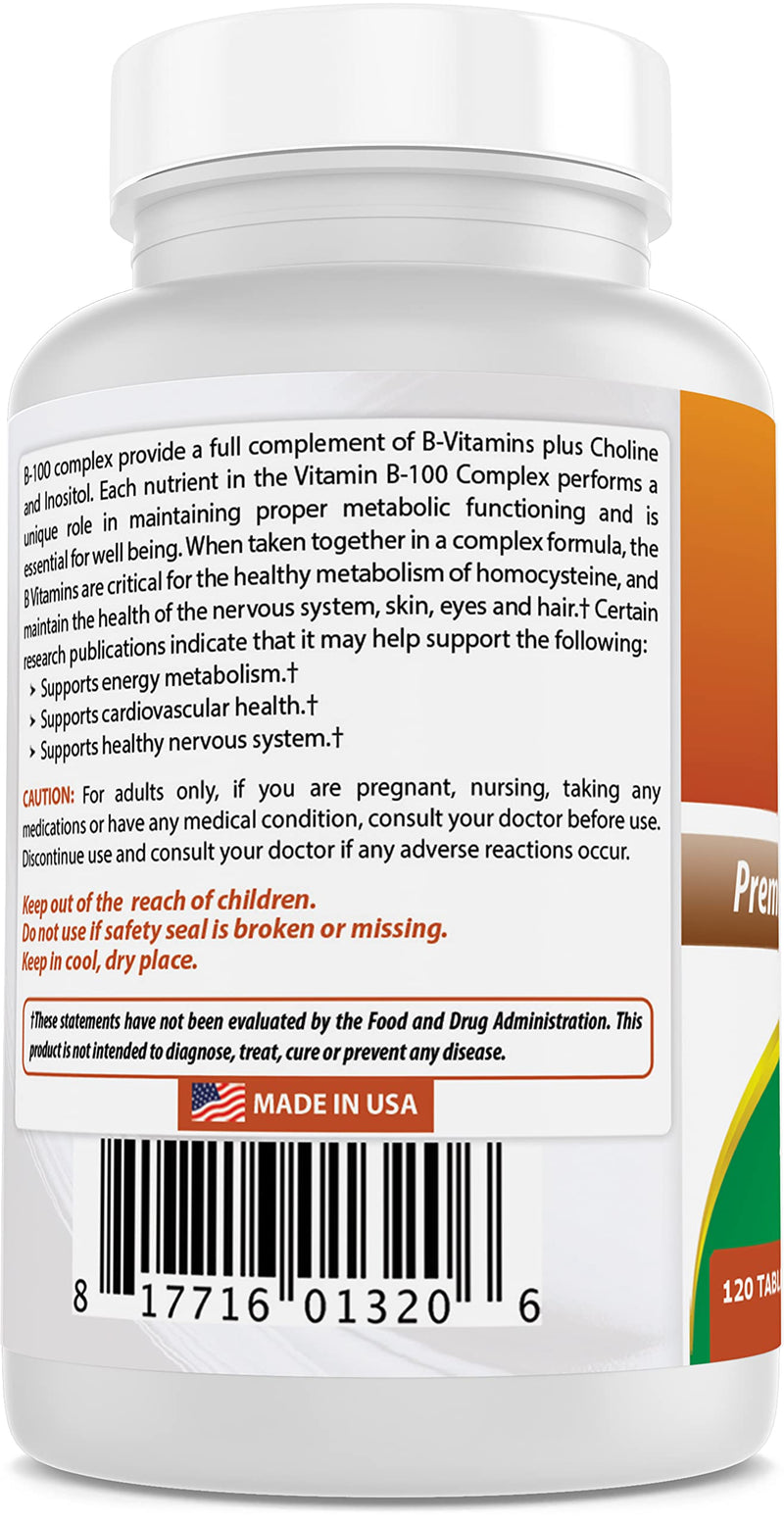 Best Naturals B 100 Complex 120 Tablets (B Complex Vitamins) (120 Count (Pack of 3)) 120 Count (Pack of 3)