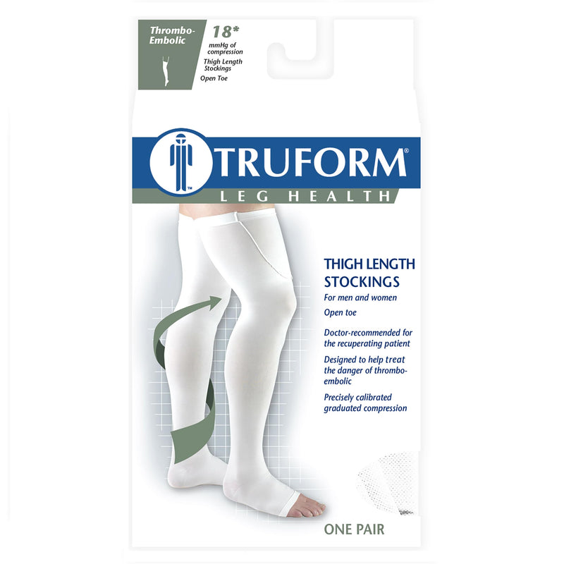 [Australia] - Truform Surgical Stockings, 18 mmHg Compression for Men and Women, Thigh High Length, Open Toe, Beige, White, Large Large (1 Pair) 