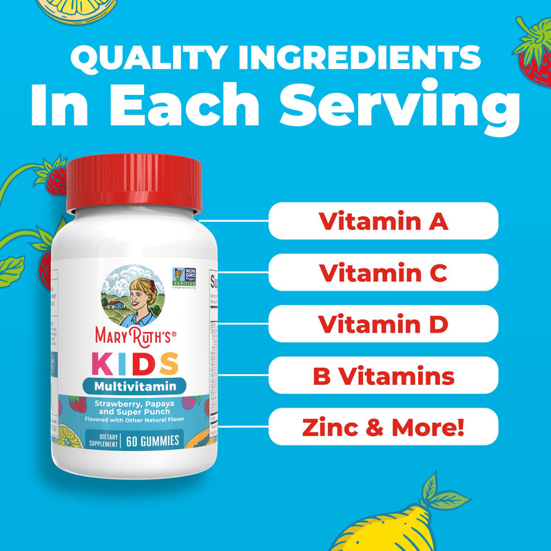 MARYRUTH'S Kids Multivitamin Gummies, Sugar Free, 2 Month Supply, Ages 4+ | Essential Vitamins C, D3, Zinc, 60 Count