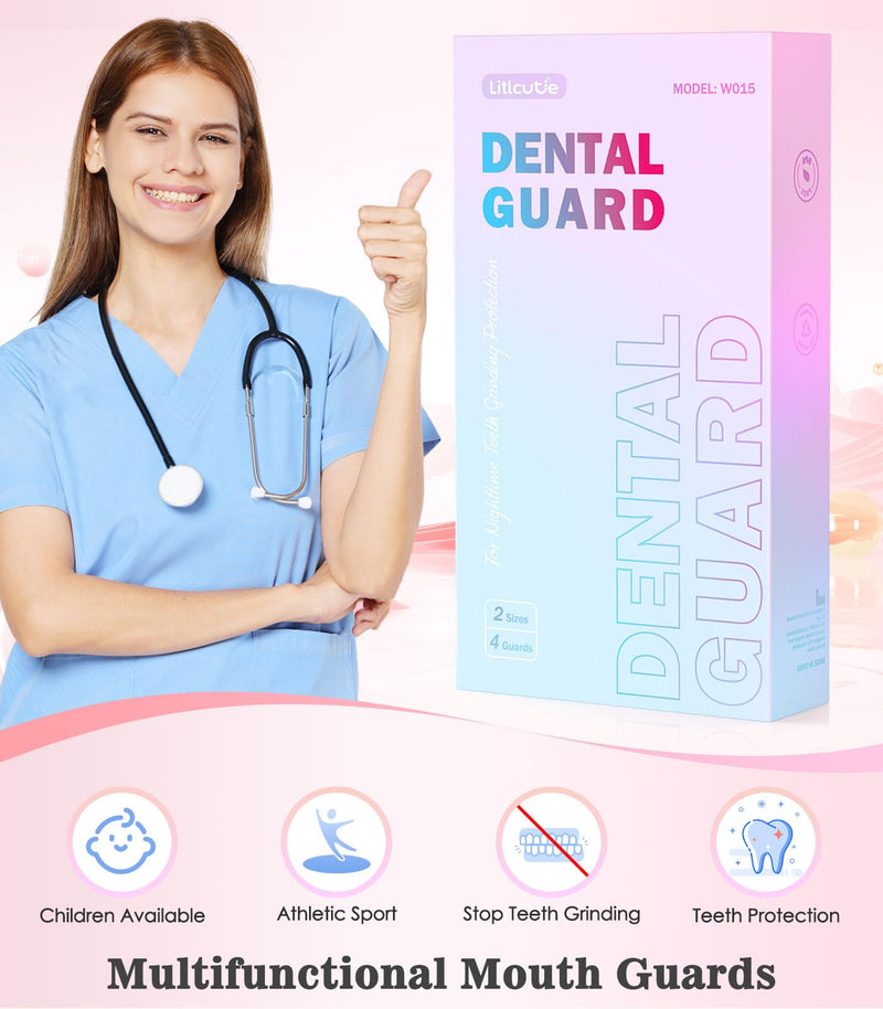 [Australia] - Mouth Guard for Grinding Teeth, 4 Pack Moldable Teeth Guard at Night Sleep Jaw Clenching & Bruxism, Ventilated Teeth Grinding Guard Box with 5X Magnifying Mirror 