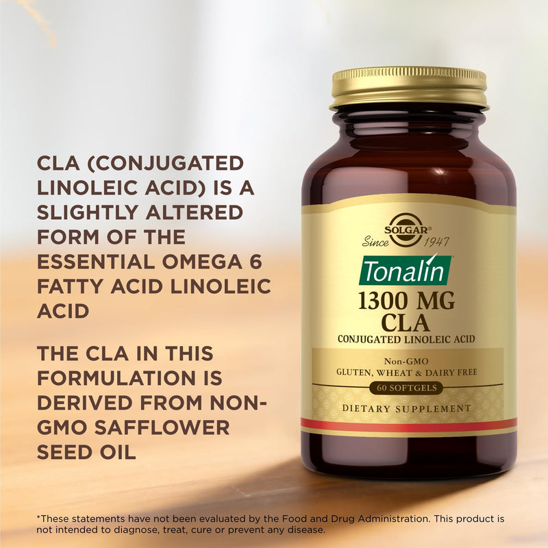 SOLGAR Tonalin CLA 1300 mg - 60 Softgels - Conjugated Linoleic Acid - Non-GMO, Gluten Free, Dairy Free - 60 Servings