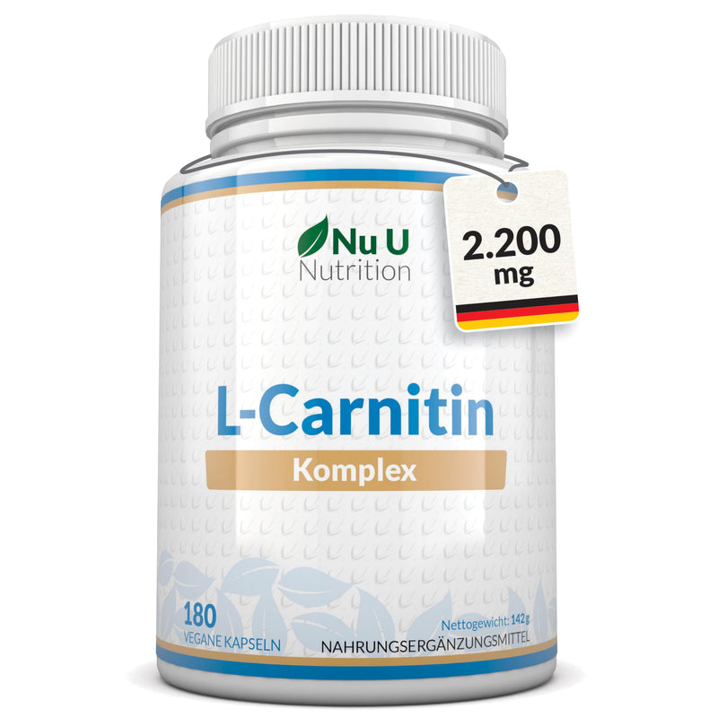 [Australia] - L-Carnitine Complex 2,200mg High Dose - 180 Vegan Capsules - With Riboflavin, Biotin, Chromium, Vitamin D, B3 & B6 - L-Carnitine Tartrate Supplement - Nu U Nutrition 