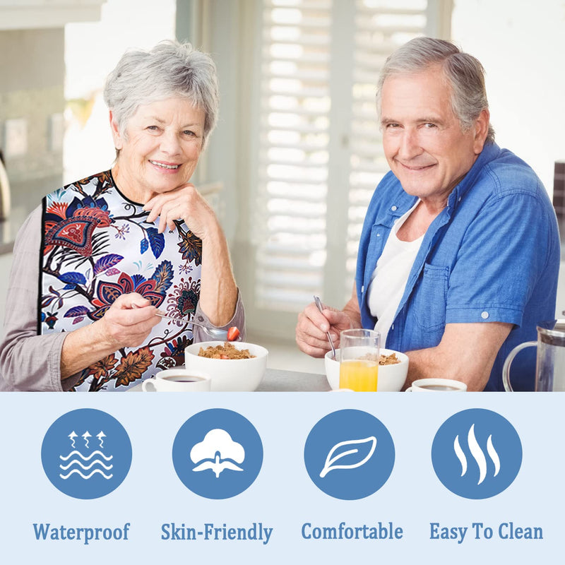 [Australia] - Adult Bibs with Crumb Catcher, Washable and Adjustable Adult Bibs for Women Men Elderly Seniors 1 Flower 