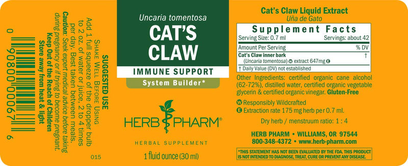 Herb Pharm Cat's Claw (UNA de Gato) Liquid Extract for Immune System Support - 1 Ounce (Pack of 2) - PawsPlanet Australia