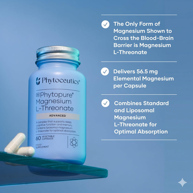 Phytopure® Magnesium L-Threonate Advanced – Brain-Targeted Magnesium – Supports Sleep, Memory and Cognitive Function – High-Potency Magnesium L-Threonate – 30 Capsules