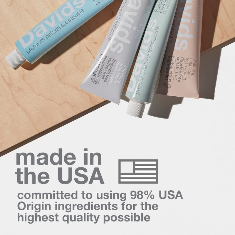 Davids Fluoride Free Toothpaste Teeth Whitening Peppermint 5.25oz (3 Pack) | Antiplaque Protection, Promotes Enamel Health, SLS (Sulfate) Free Formula, Supports Mouth & Gum Detox, EWG Verified 5.25 Ounce (Pack of 3)