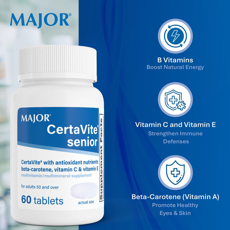 MAJOR CertaVite Senior Multivitamin with Antioxidants, 60 Tablets | Multivitamin for Women and Men With Beta-Carotene, Iron, Vitamin C and E, Supports Immunity, Energy and Vision