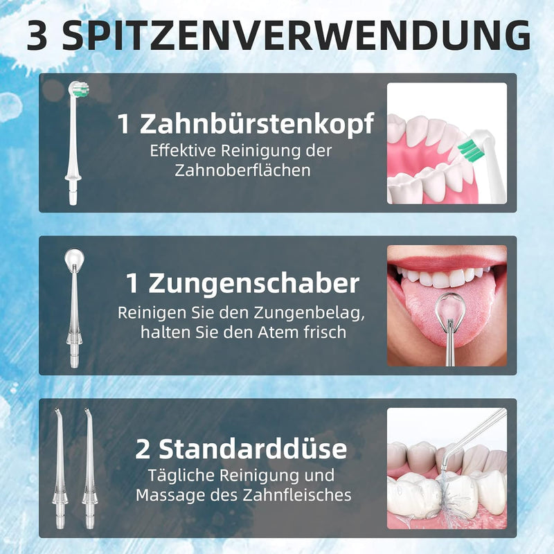 [Australia] - Powerful Oral Irrigator Electric Tooth Cleaner 4 Modes & 4 Nozzles Wireless Oral Irrigator IPX7 Waterproof Water Flosser 310ML Removable Water Tank for Ten Home and Travel Use Black 