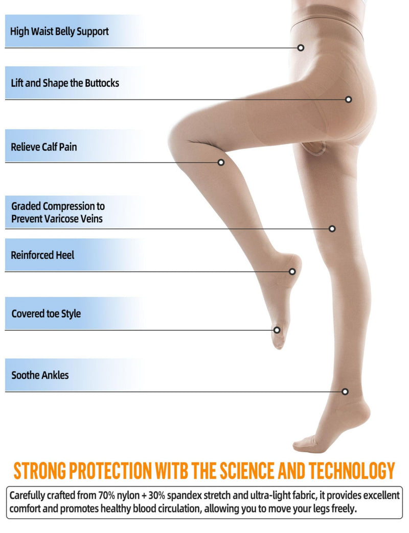 [Australia] - ZCLIKE¬Æ Medical Compression Pantyhose Closed Toe Stockings for Women&Men 20-30mmHg All-Season Comfort Advanced Support for Varicose Veins Edema DVT Plus Size XL Black 