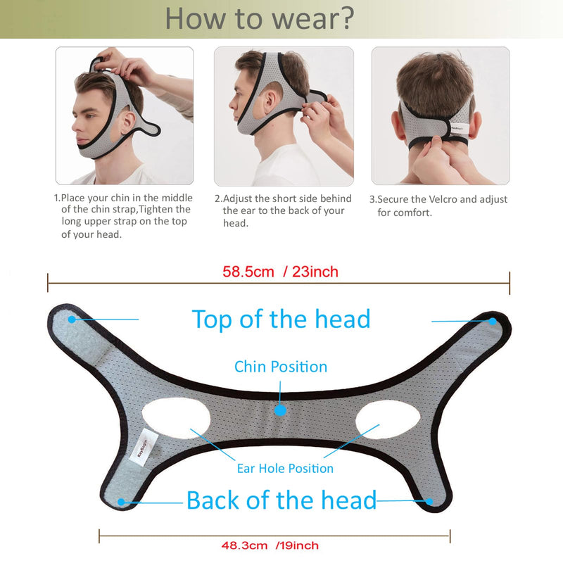 [Australia] - Anti Snoring Chin Strap for Cpap Users, KeyBegin Adjustable Chin Strap for Snoring Chin Strap for Sleeping, Upgraded Cpap Chin Strap to Keep Mouth Closed While Sleeping(Grey) 