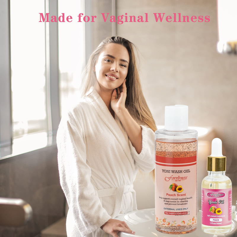 [Australia] - Natural Feminine Wash Yoni Oil Set, Vaginal Wash with Cleaning Factor, Yoni Wash for Women pH Balance,1 fl.oz Peach Feminine Oil & 6.7 fl.oz Intimate Wash 