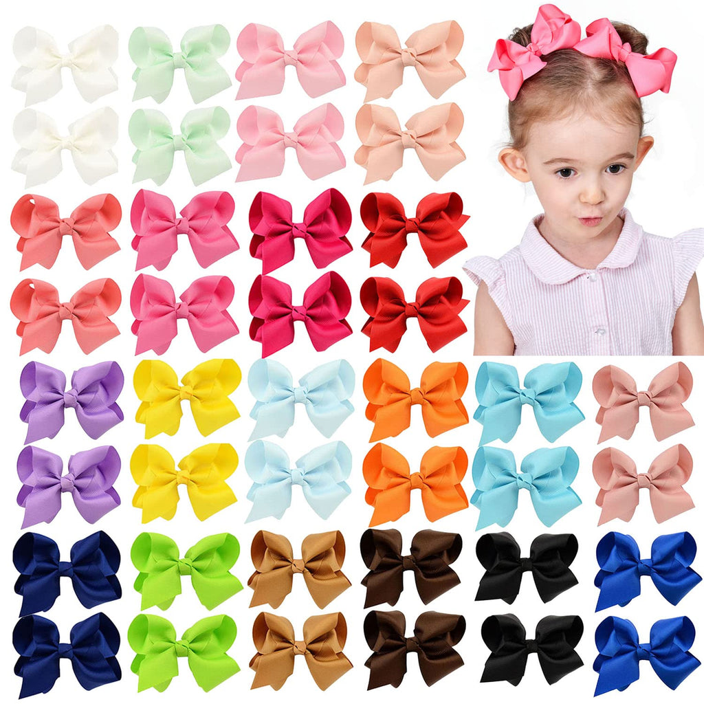 40PCS 4.5 Inch Hair Bows for Girls Grosgrain Ribbon Toddler Hair Accessories with Alligator Clips for Toddlers Baby Girls Kids Teens in Pairs 4.5inch-40pcs/20color