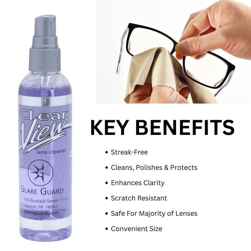 [Australia] - Glare Guard Clear View Lens Cleaner, Anti-Streak Glasses Cleaner, Anti-Glare Pro-Grade Reading Glass Eyeglass Spray, Alcohol-Free Sunglass Solution, Static Screen Clean, Fog Camera No Scratch 4oz 