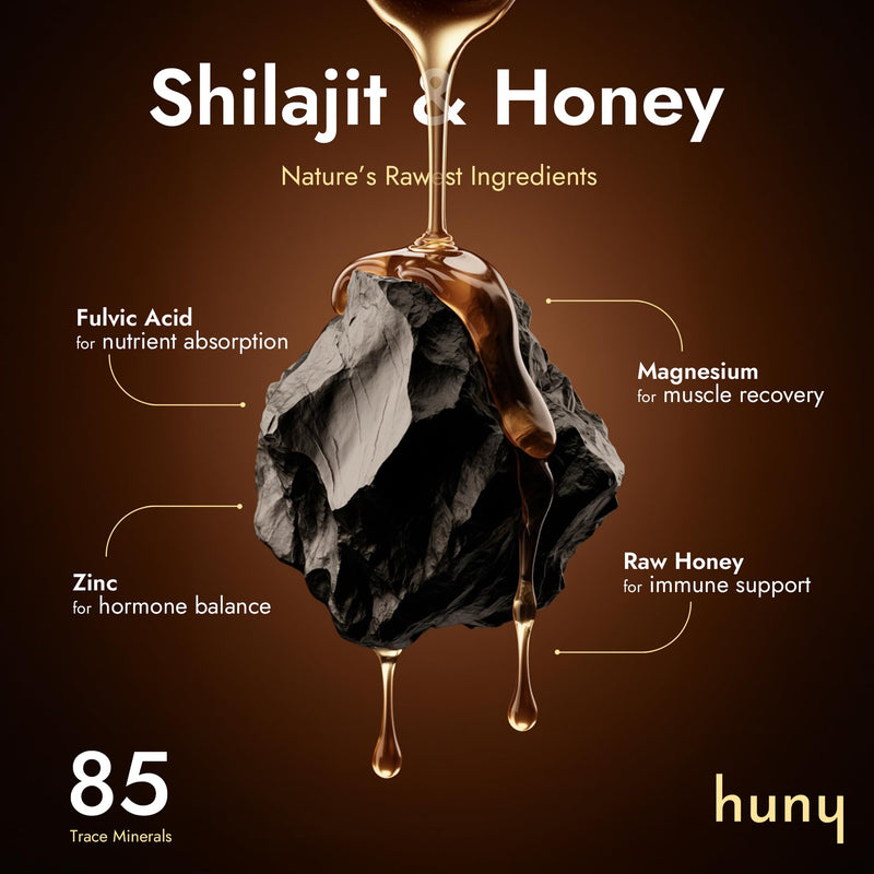 [Australia] - HUNY Bee Energized with Shilajit Honey Sticks | 85+ Trace Minerals for Clean Energy, Focus & Immune Support | Pure Himalayan Shilajit for Men & Women | 30 Count (Pack of 1) 