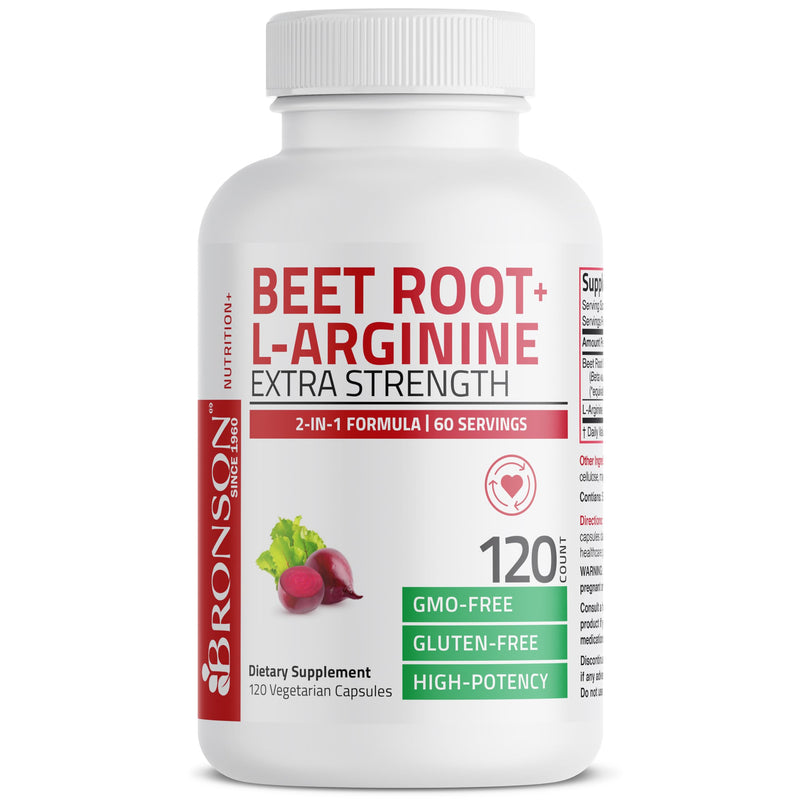 [Australia] - Bronson Beet Root + L-Arginine 2000 MG Nitric Oxide Production- Non-GMO, 120 Vegetarian Capsules 120 Count (Pack of 1) 