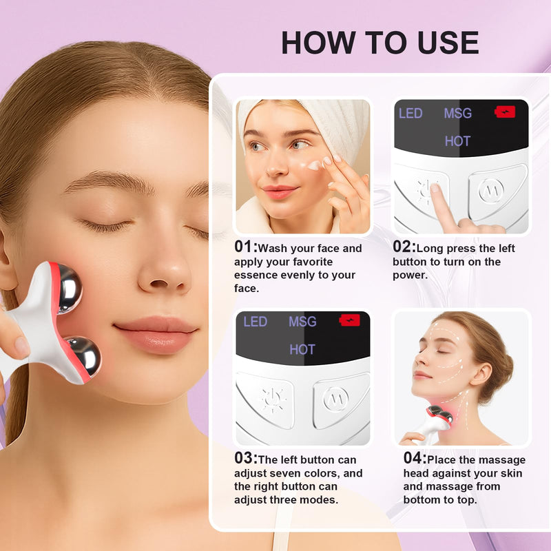 [Australia] - Microcurrent Facial Device, 7 Colors for Fading Fine Lines on Neck and Tightening Skin, Facial Wrinkle Removal Device, Smart Photon Micro-Current Device, White 