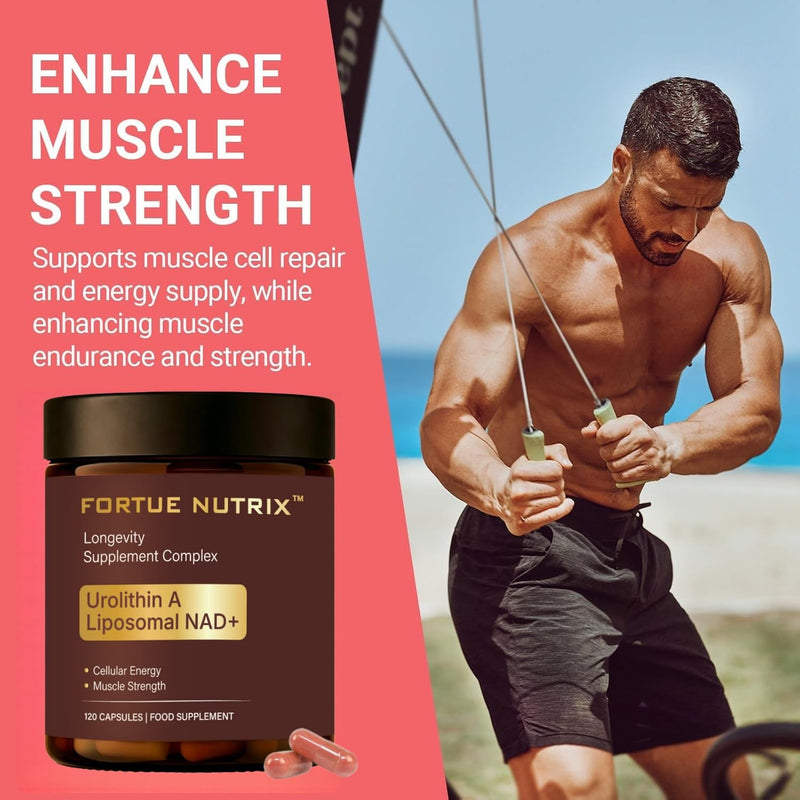 Urolithin A Supplement with NAD+, High Potency Longevity Formula, Mitochondrial Support for Healthy Aging, Energy & Muscle Strength, 120 Capsules - 2 Month Supply