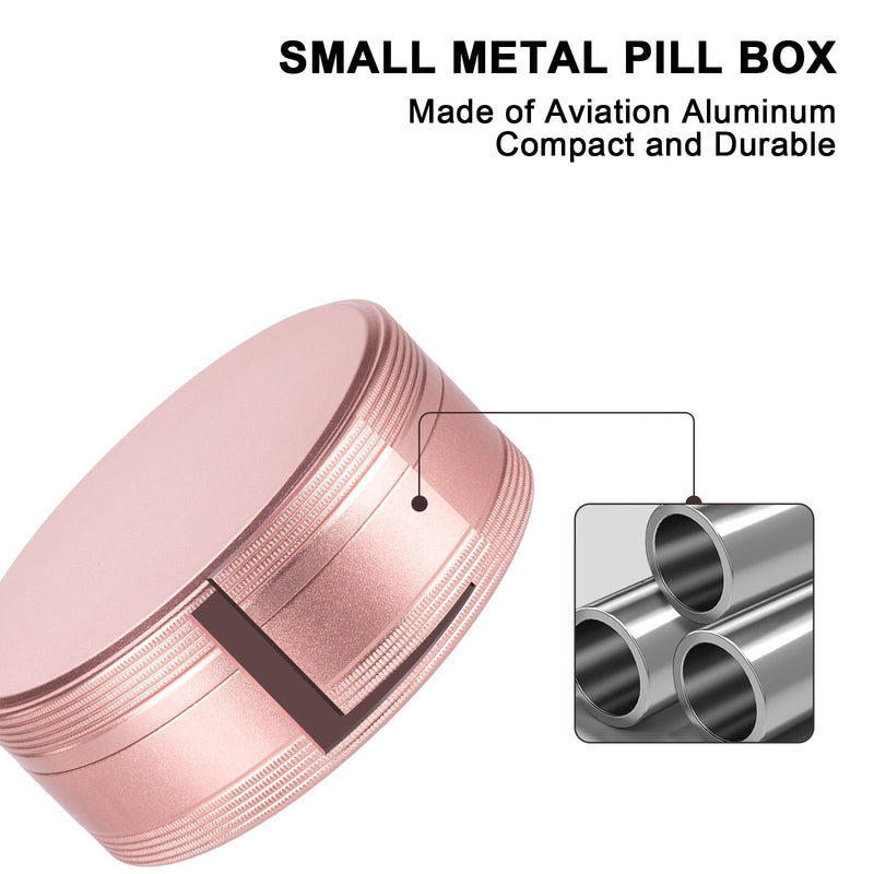 Small Pill Case 2 Compartment - Heavy Duty Metal Pill Box Portable | Travel Pill Container for Pocket or Purse, Waterproof Pill Organizer for Medicine Vitamin Fish Oil and Supplements Pink