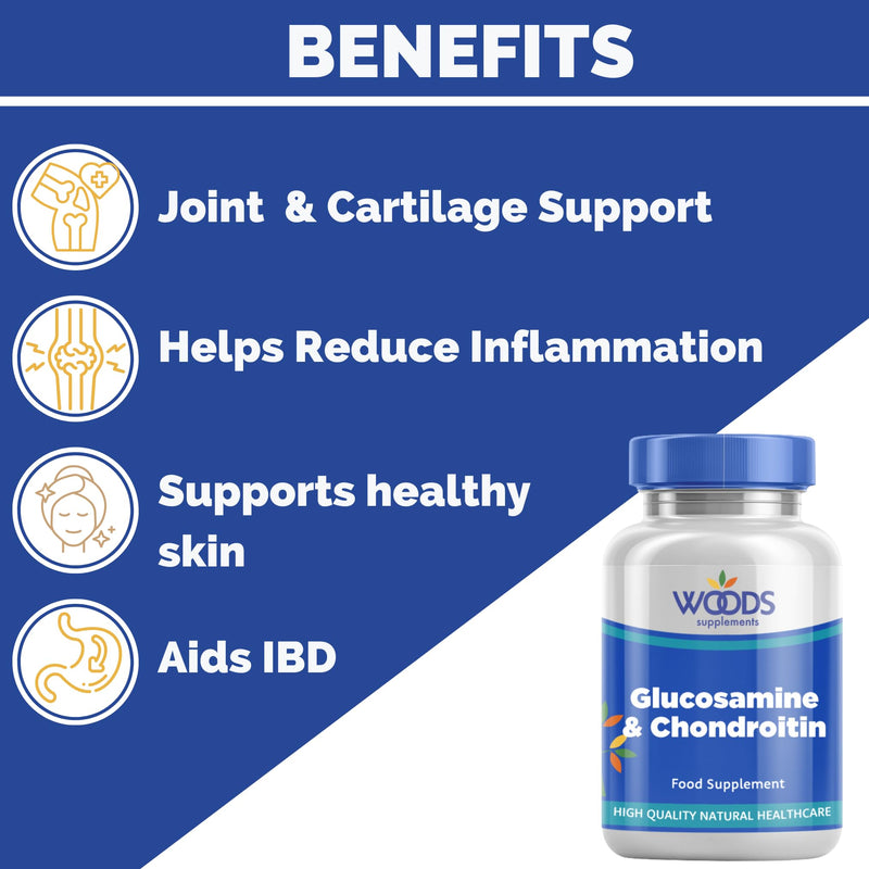 Glucosamine 500mg & Chondroitin 400mg (90 Tablets) from Woods Supplements | Dual Supplement Formulation | 16% Preparation Tablets 90