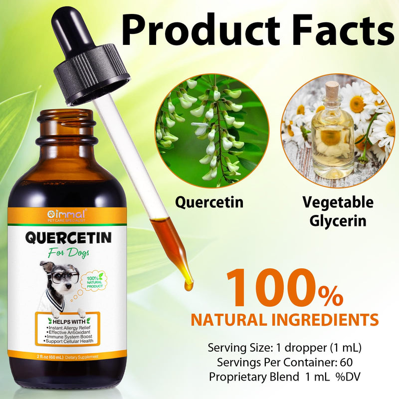 Quercetin for Dogs, 60ML Quercetin Liquid Drops Supplements with Vitamin C for Dog Allergy Relief, Immune Support, Itch Relief & Antioxidant (Natural Bacon Flavor)