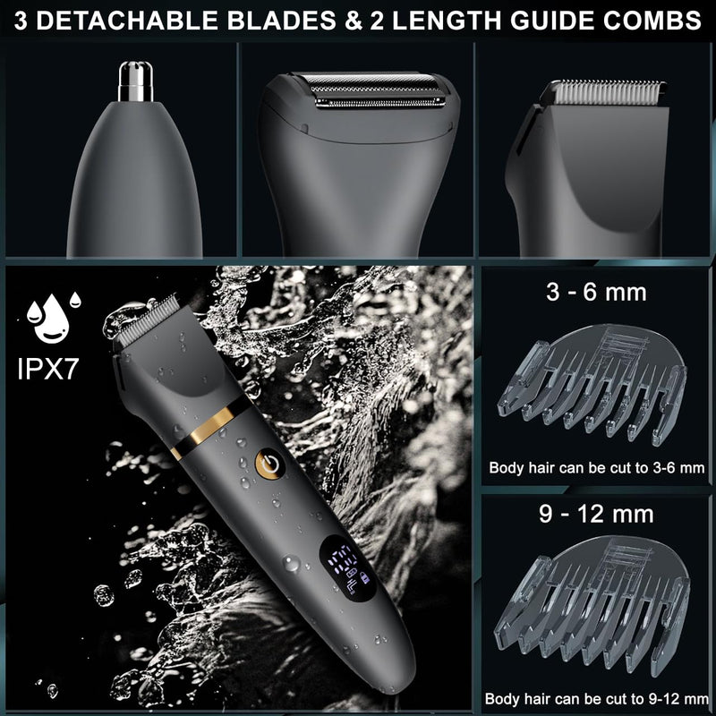 [Australia] - Ball Shaver for Men, 3-in-1 Multifunction Body Hair Trimmer & Pubic Shaver with Titanium Blades (No Nicks!), IPX7 Waterproof Electric Razor, LED Display, Wet/Dry 