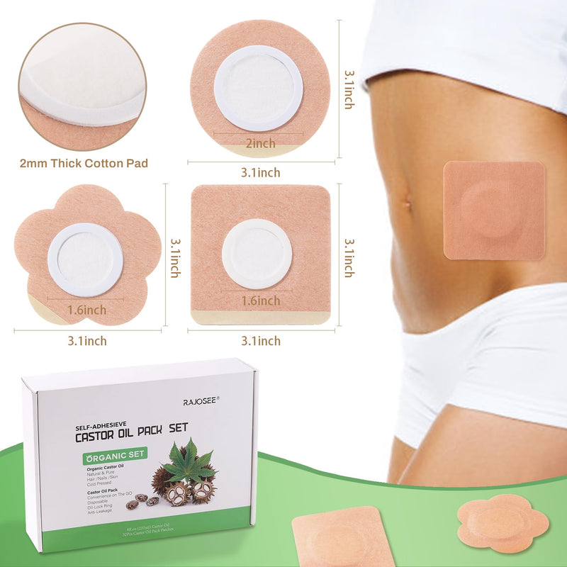 [Australia] - 30Pcs Castor Oil Pack Wrap for Belly Button with 4oz Organic Castor Oil in Glass Bottle, Highly Absorbent Cotton Belly Button Patches Self Adhesive 30pcs belly pack with oil 