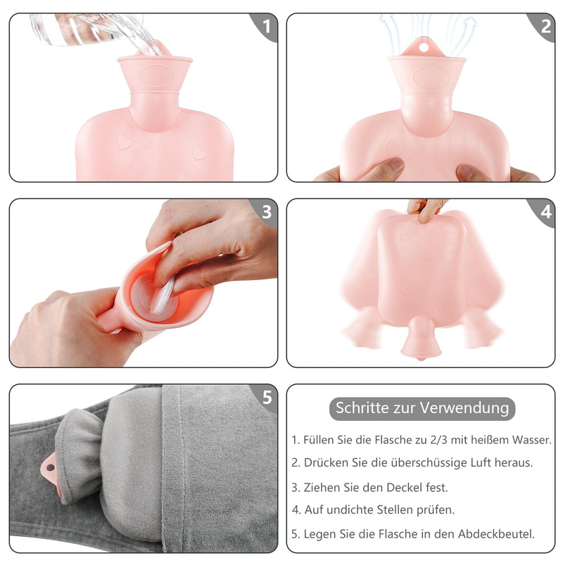 [Australia] - Hot water bottle hot water bottle belt rubber hot water bottle with cover, 1L hot water bottle belt soft plush women children heat belt for period neck shoulder back legs period pain NSD-A 