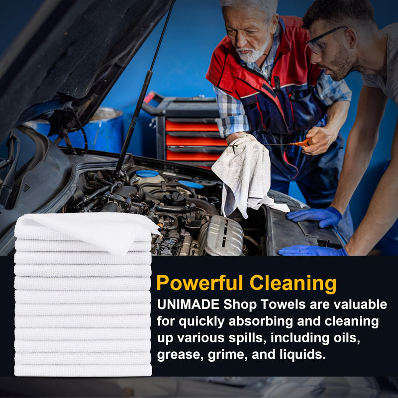 [Australia] - Shop Towels Rags, 50 Pack Reusable Shop Rags Bulk Microfiber Cleaning Cloth Lint Free Cleaning Towels for Car Kitchen Automotive Bar Mechanic Restaurant Garage, 11.5"x 11.5", White 50PK 