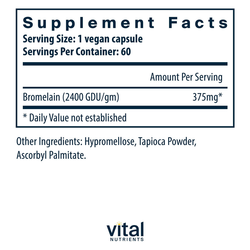 [Australia] - Vital Nutrients Bromelain 2400 GDU | Vegan Bromelain Supplement to Support Protein Digestion* | Digestive Enzyme from Pineapple | Gluten, Dairy, Soy Free | Non-GMO | 60 Capsules 