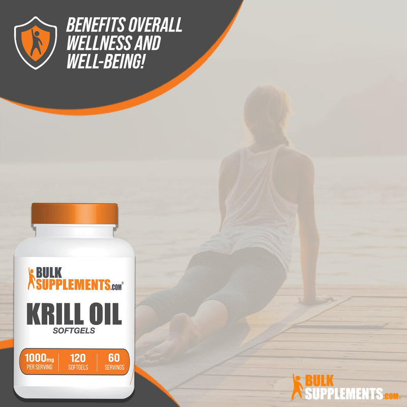[Australia] - BulkSupplements.com Krill Oil 1000mg Softgels - Krill Oil Supplement, Antarctic Krill Oil, DHA Supplements - Krill Oil Omega 3, 2 Krill Oil Softgels per Serving (1000mg), 120 Softgels 120 Count (Pack of 1) 