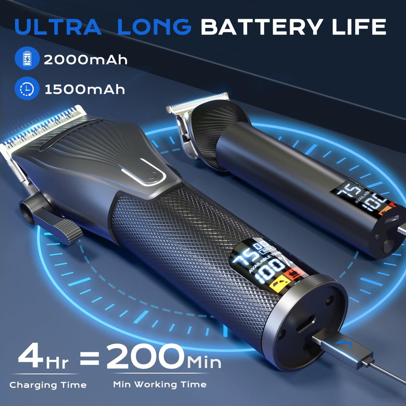 [Australia] - Hair Clippers for Men, Professional Cordless Hair Cutting and Trimmers Set with 7500RPM Powerful Motor & LCD Display, Mutil Function Mens Electric Hair Grooming Shaver Kit for Nose, Face, Body, Beard Black 