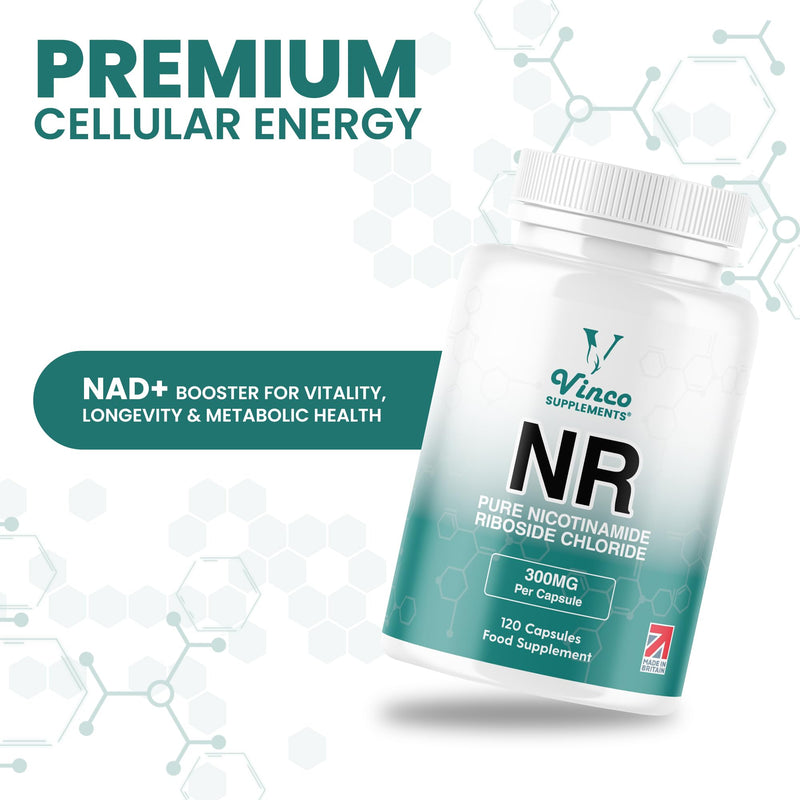 Vinco Nicotinamide Riboside 300mg, 120 Capsules - Ultra High Purity NR - Pure Cellular Energy Booster for Vitality, NAD+ Levels & Metabolic Health - Non-GMO & Gluten Free - Made in The UK