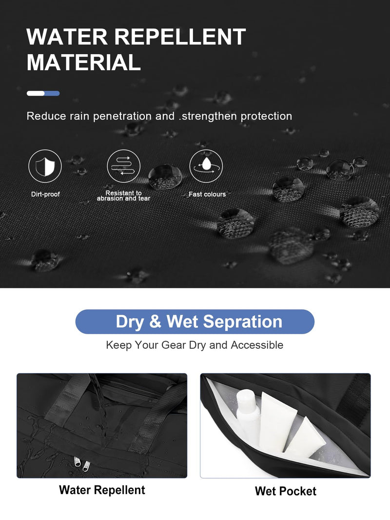 Gym Bag for Women with Shoe Compartment, Sport Travel Duffel Bag for Men | Waterproof Weekender Overnight Carry on Duffle Bag with Trolley Sleeve for Traveling, Yoga, Gym, Airplane -Black A-Black
