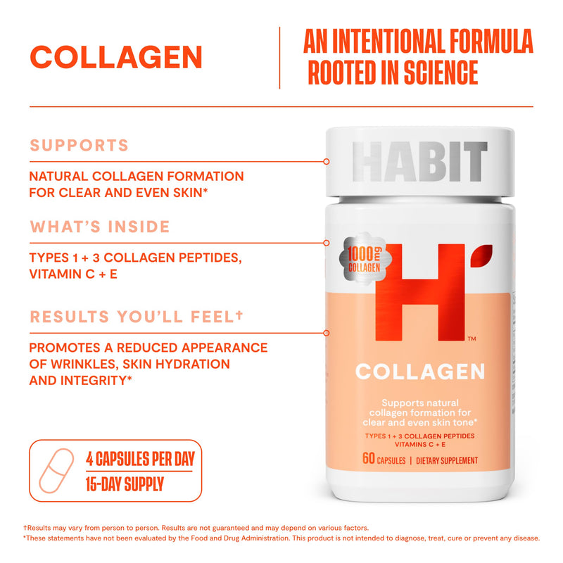 Habit Inner Beauty Bundle - Collagen (60 Capsules) + Hair Skin & Nails (60 Capsules), Supports Skin Hydration & Integrity, Hair & Nail Strength, Non GMO