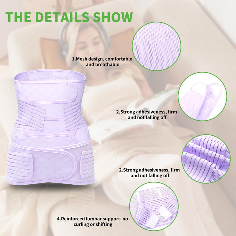 2 in 1 Belly Band Wrap Purple, C-Section Support Belt X-Large, Post Partum Support Recovery Waist/Pelvis Belt, Hysterectomy Belly Band Postpartum Binder Postpartum Girdle Stomach
