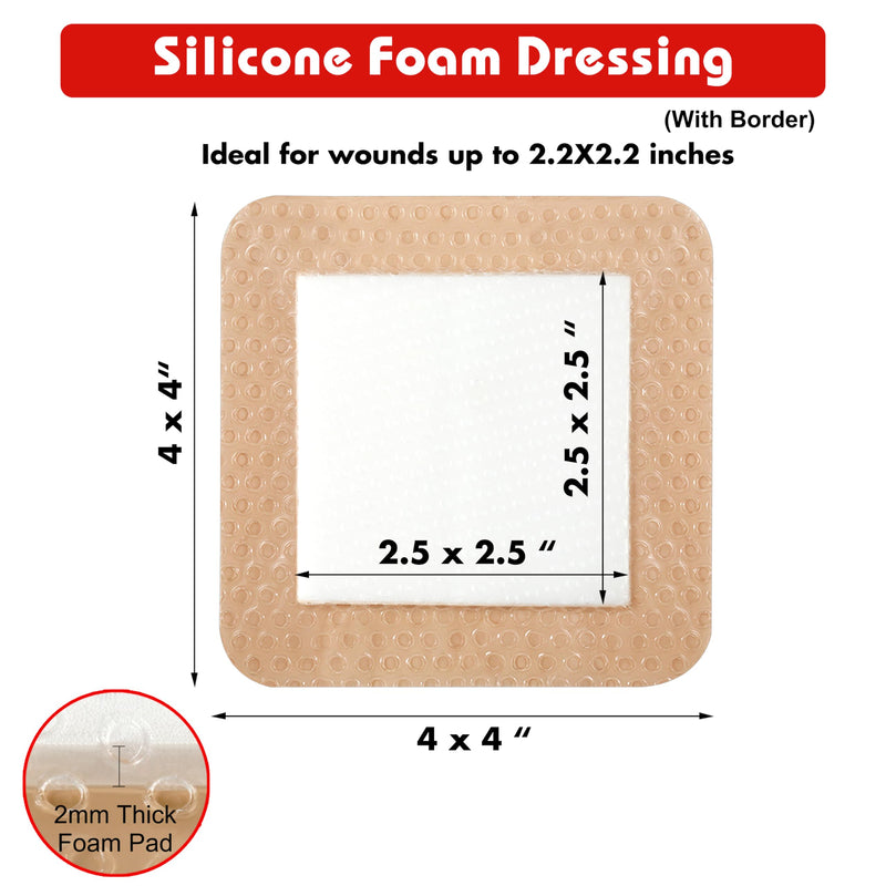 [Australia] - FRESINIDER Silicone Foam Dressing with Adhesive Border ‚Äì Wound Dressing Bandage ‚Äì Silicone Foam Pad ‚Äì Pack of 10 ‚Äì 4 x 4 Inches Large Waterproof Bandages ‚Äì Self Adhesive Wound Care and Dressings 4" x 4" ,10pack 