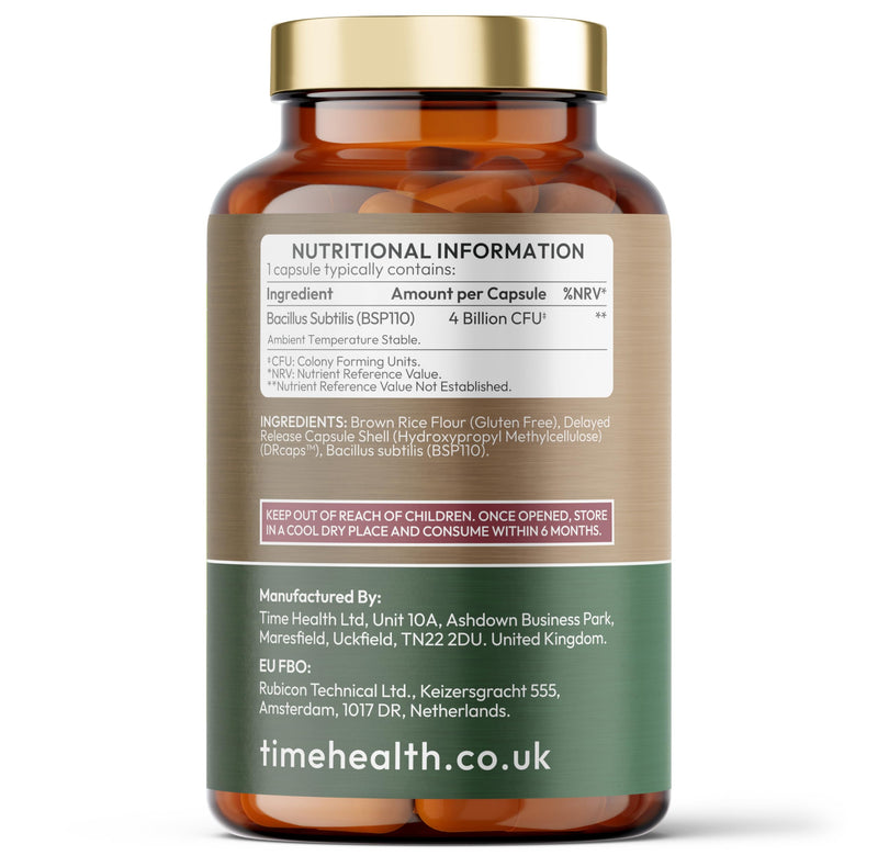 NEW: Bacillus Subtilis – 4 Billion CFU – 120 Capsules – Stomach Acid Resistant – Digestion & Immunity – Vegan – UK Made – GMP Standards