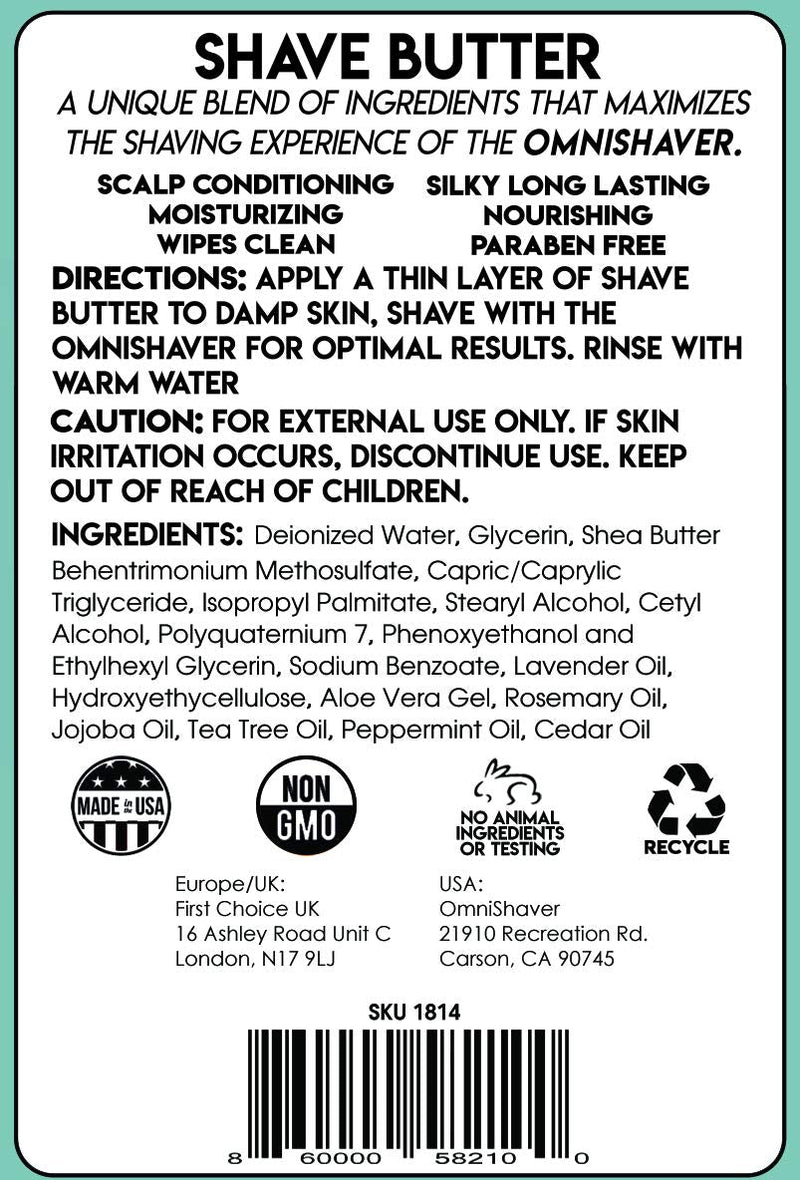 [Australia] - OmniShaver Shave Butter – Moisturizing Shaving Cream for Men & Women | Sensitive Skin Formula | Travel Size 6 oz | Aloe, Tea Tree & Shea Butter - Pack of 1 6 Ounce (Pack of 1) 