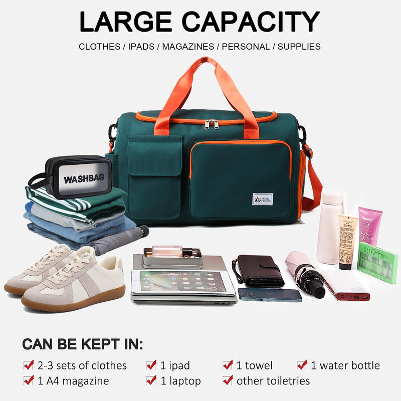 Small Gym Bag for Women, Travel Duffle Bag Carry On Weekender Bag with Shoe Compartment 36#Green Orange Gym Bag&toiletry Bag