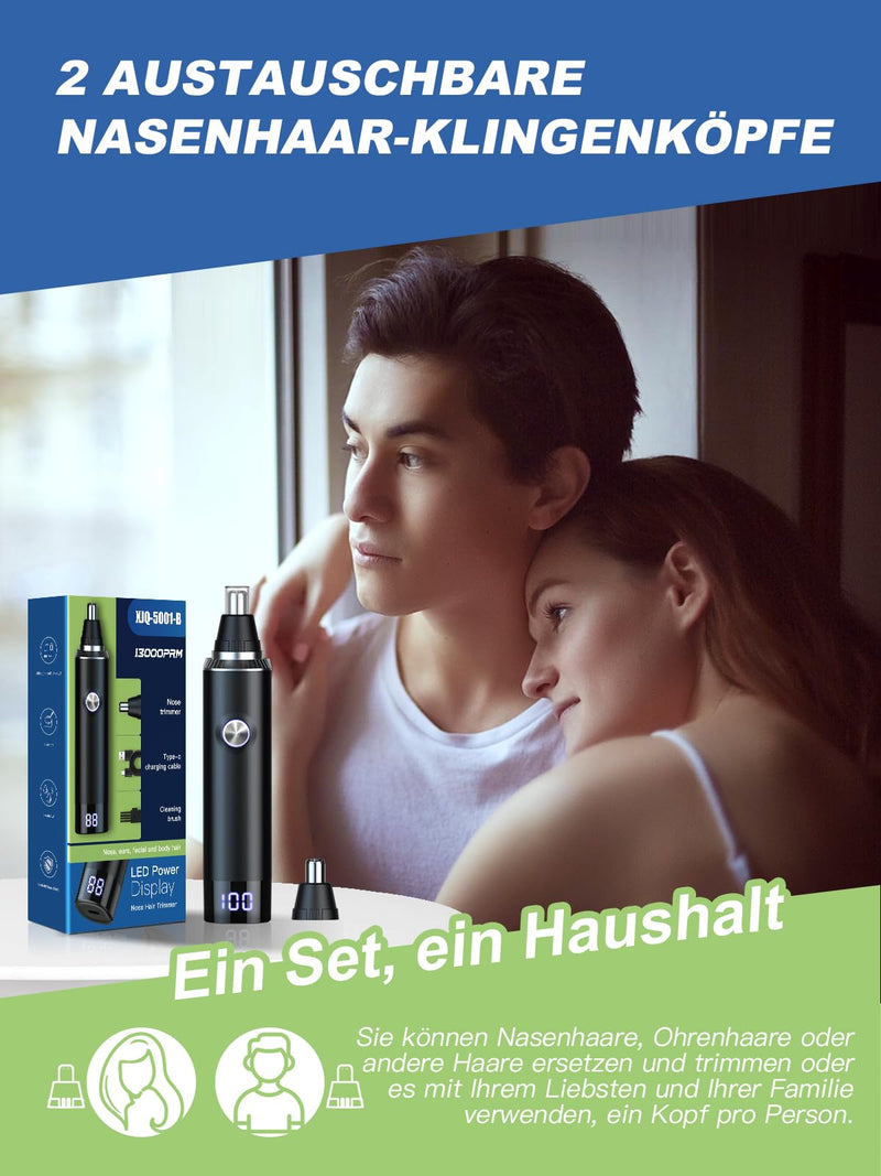 [Australia] - Nose Hair Trimmer, USB Rechargeable Nose Hair Trimmer with LED Display, 2 IN 1 Pain-Free Multifunctional Ear and Nose Hair Trimmer with IPX7 Waterproof, Easy to Carry Black 