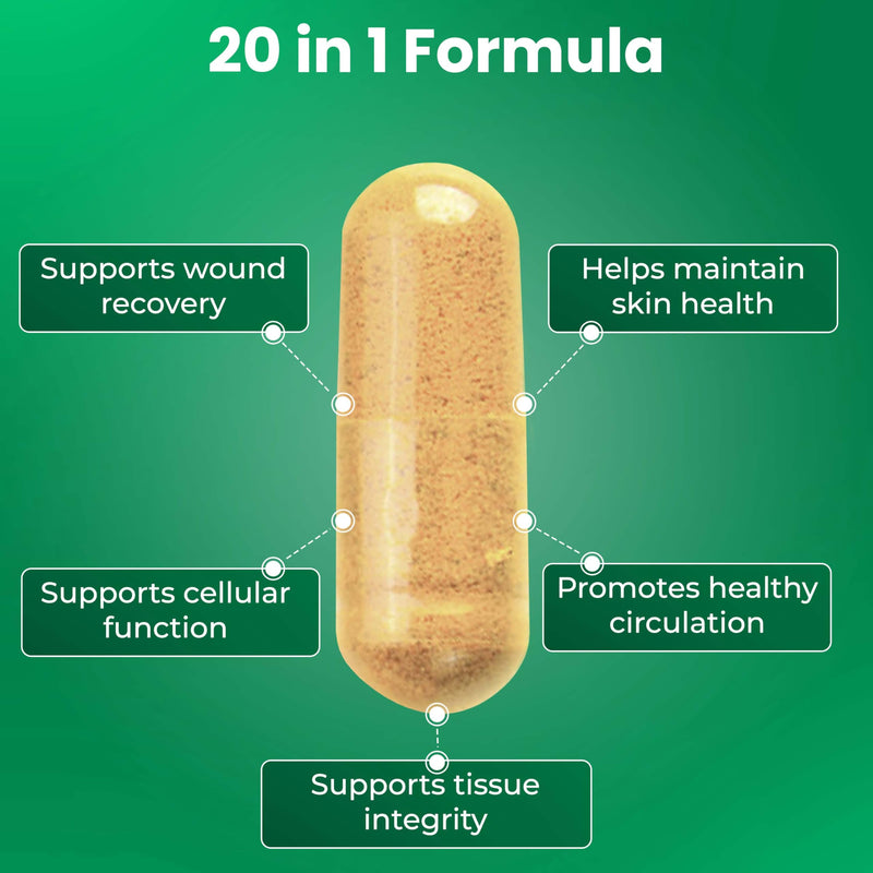 Free Life Labs WoundWorx Nutrition-Scar and Surgery Support, Wound Care, General and Plastic Surgery, Healing Support, Amino Acids, Collagen, Probiotics, Turmeric, Bromelain-90 caps