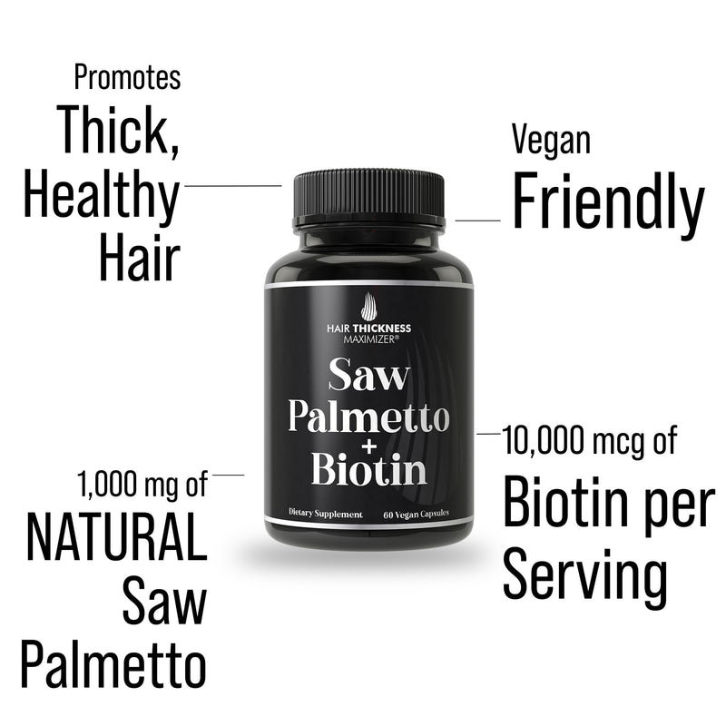 [Australia] - Saw Palmetto + Biotin Advanced 2-in-1 Combo for Hair Growth. Vegan Capsules Supplement with Natural Saw Palmetto Extract + 10000mcg Biotin. Hair Loss and Regrowth Pills for Men and Women. DHT Blocker 