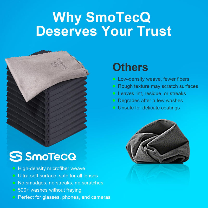 [Australia] - SmoTecQ 32-Pack Microfiber Glasses Cleaning Cloths - 7"x6" Ultra-Soft, Individually Wrapped & Reusable for Eyeglasses, Lenses, Screens & More (24 Black, 8 Gray) 