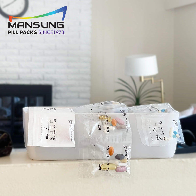 Mansung S Heat Seal Pill Bag pouche Pack Sealed for Medicine Funnel Tray Loading AM PM Organizer Electronic Dispenser kit Daily Sealing Filler Vacuum Vitamin omnicell sorter Paper (S 700 Bags/Week) S 700 Bags/Week