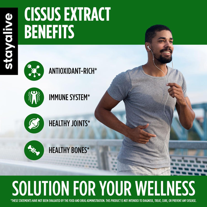 [Australia] - STAY ALIVE Cissus Quadrangularis Supplement 1000mg, 120 Pills, Pure Extract Powder with 40% Ketosterones, Non-GMO and Gluten-Free Cissus Extract Capsules for Men and Women 
