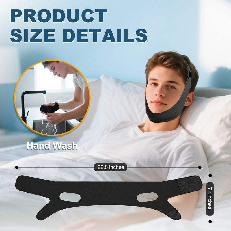 [Australia] - Chin Strap for Sleeping, Adjustable Chin Strap for Snoring, Anti Snoring Devices Breathable and Reusable, Comfortable Stop Snoring Solution, Anti Snore Chin Strap for Men and Women (Black) Black 