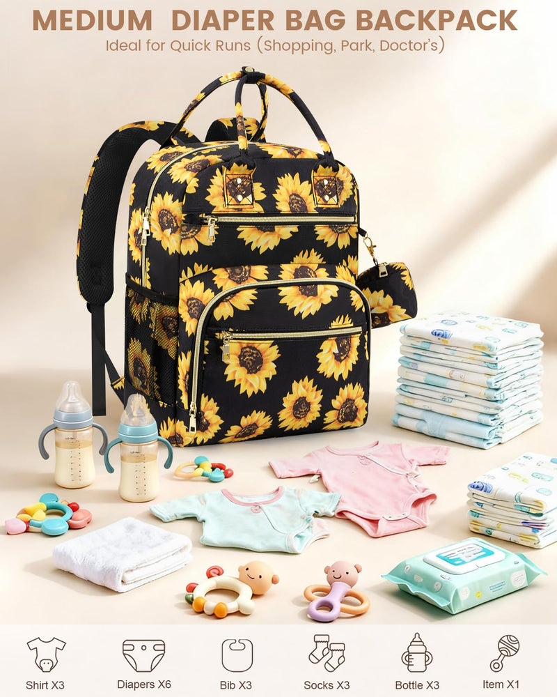 Pritent Travel Duffle Bag for Women + Diaper Bag Backpack (Sunflower)