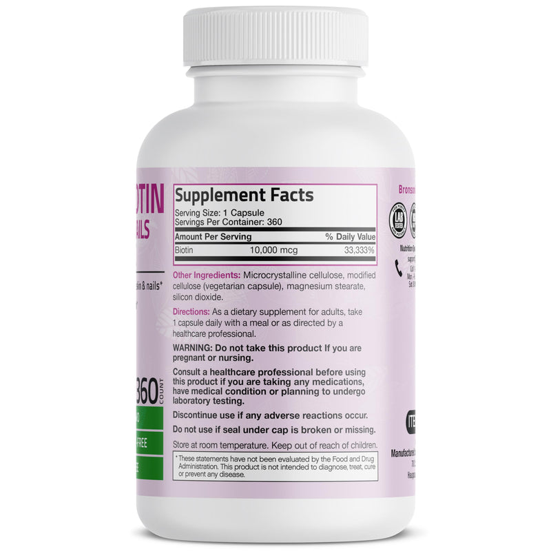 Bronson Ultra Biotin 10,000 mcg Hair, Skin & Nails, 120 Vegetarian Capsules | Once-Daily, Energy Metabolism Support, Non-GMO, Gluten-Free & Soy-Free 360 Count (Pack of 1)