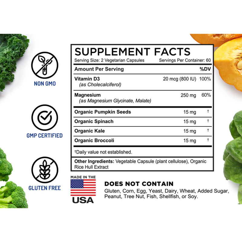 [Australia] - FarmHaven Magnesium Glycinate & Malate Complex w/Vitamin D3, 100% Chelated for Max Absorption, Vegetarian – Bone Health, Nerves, Muscles, 120 Capsules, 60 Days 120 Count (Pack of 1) 