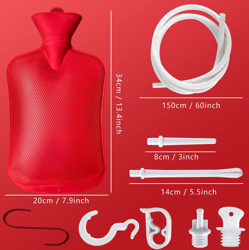[Australia] - Enema Bag 2L Home Enema Kit with 2 Enema Tips,60 inch Long Silicone Hose, Controlable Water Flow Valve, Hot-Water Bottle for Colon Cleansing Enemas for Women/Men（Red） Red 